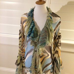 Animal Print Silk Ruffled Blouse